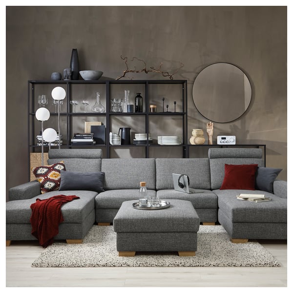 SÖRVALLEN 4-seat sofa with chaise longues, Lejde grey/black, 365x88 cm