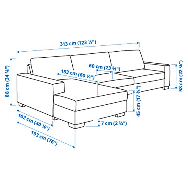 SÖRVALLEN 4-seater sofa - with chaise-longue, left/Lejde grey/black ,