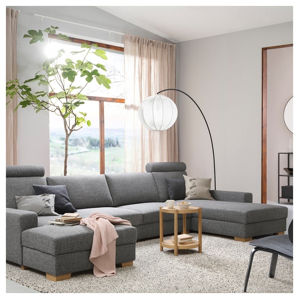 SÖRVALLEN 5-seat sofa, with chaise longues/Lejde grey/black, 394x88 cm