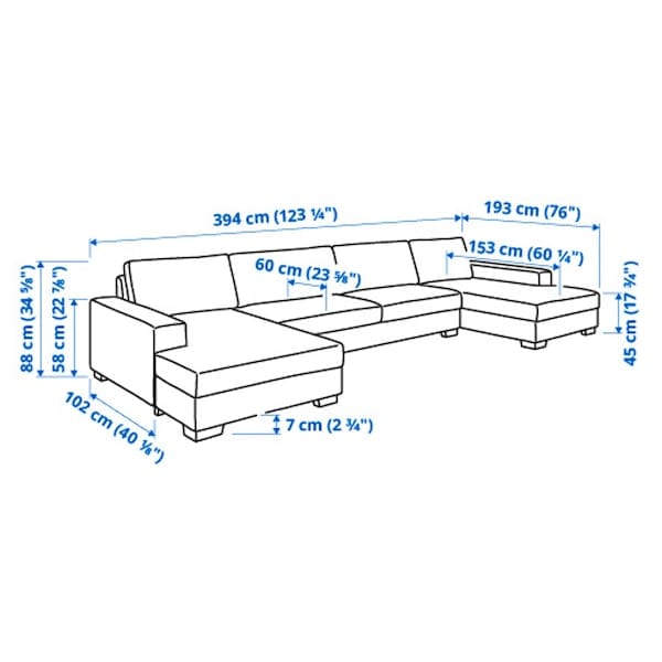 Ikea SÖRVALLEN 5 seater sofa - with chaise-longue/Lejde grey/black ,