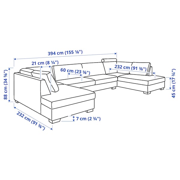 SÖRVALLEN U-sofa, 5 seater - open terminals/Lejde grey/black ,