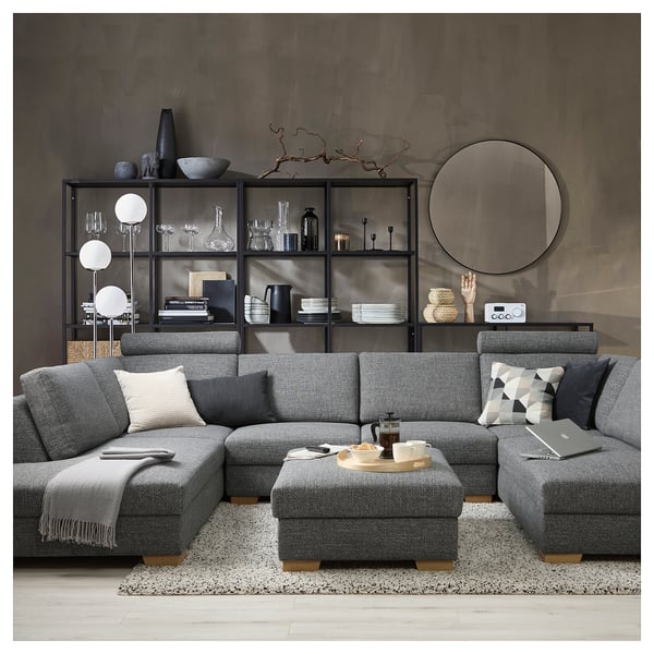 SÖRVALLEN u-shaped sofa, 4-seat, Lejde grey/black