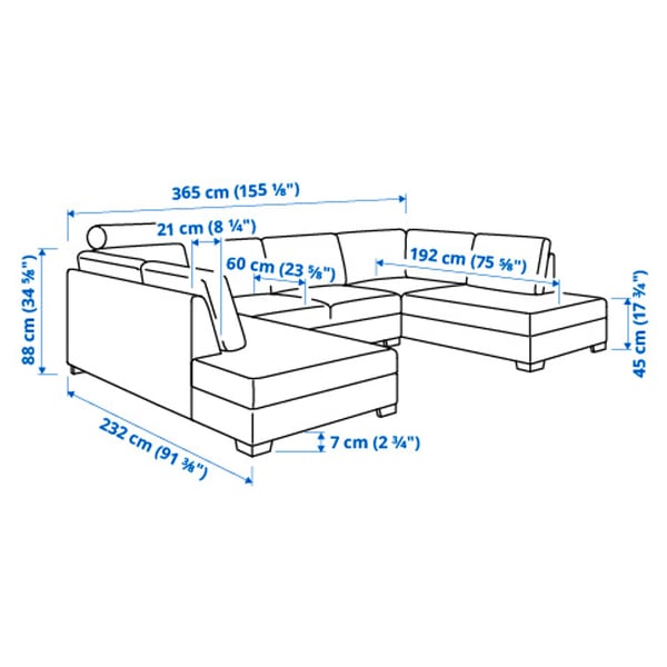 SÖRVALLEN u-shaped sofa, 4-seat, Lejde grey/black