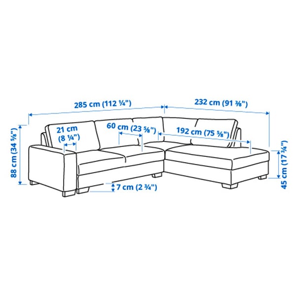 SÖRVALLEN corner sofa, 3-seat, with open end, right/Lejde grey/black