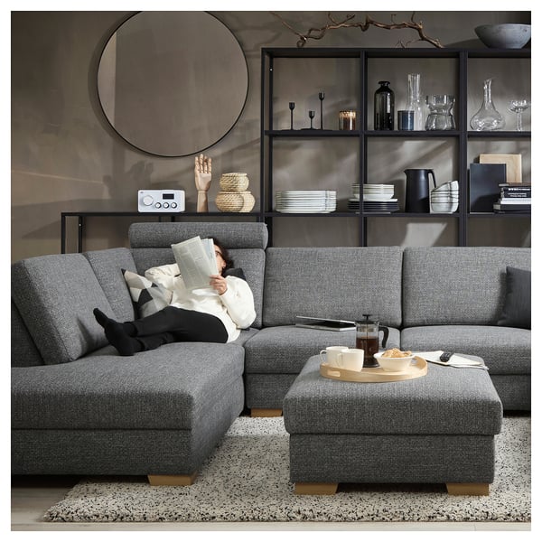 SÖRVALLEN corner sofa, 3-seat, with open end, left/Lejde grey/black