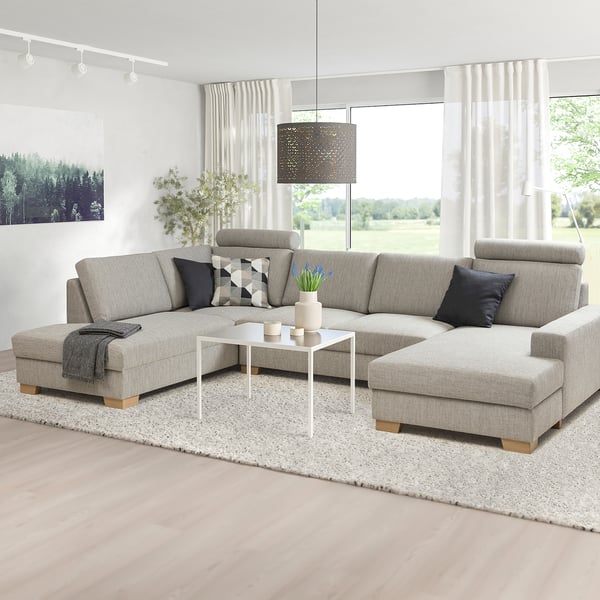 SÖRVALLEN corner sofa, 4-seat, with chaise longue, right/Viarp beige/brown, 232x58x102 cm