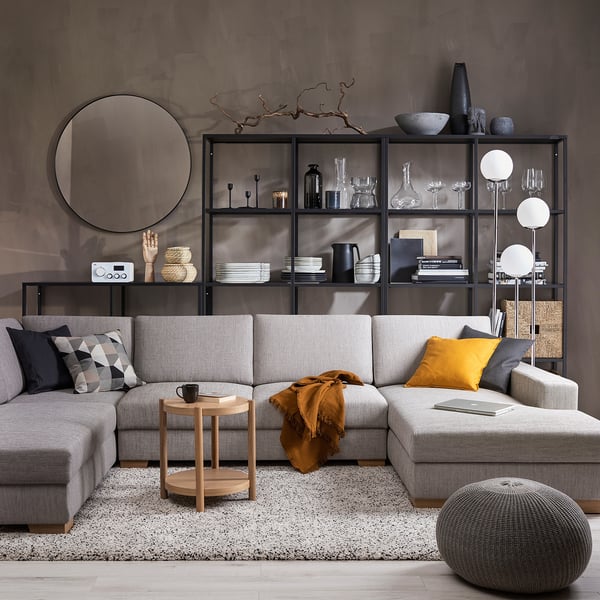 SÖRVALLEN corner sofa, 4-seat, with chaise longue, right/Viarp beige/brown, 232x58x102 cm