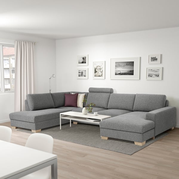 SÖRVALLEN corner sofa, 4-seat, with chaise longue, left/Lejde grey/black