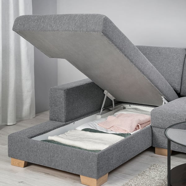 SÖRVALLEN corner sofa, 4-seat, with chaise longue, left/Lejde grey/black
