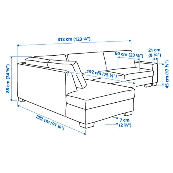 SÖRVALLEN corner sofa, 4-seat, with open end, right/Lejde grey/black