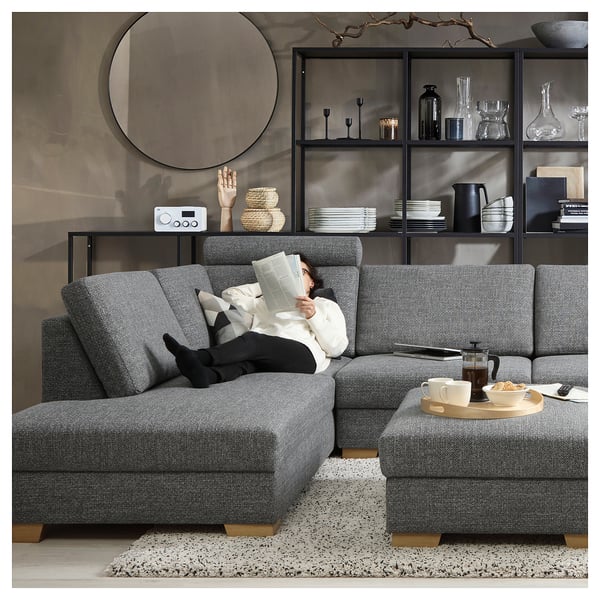 SÖRVALLEN corner sofa, 4-seat, with open end, left/Lejde grey/black
