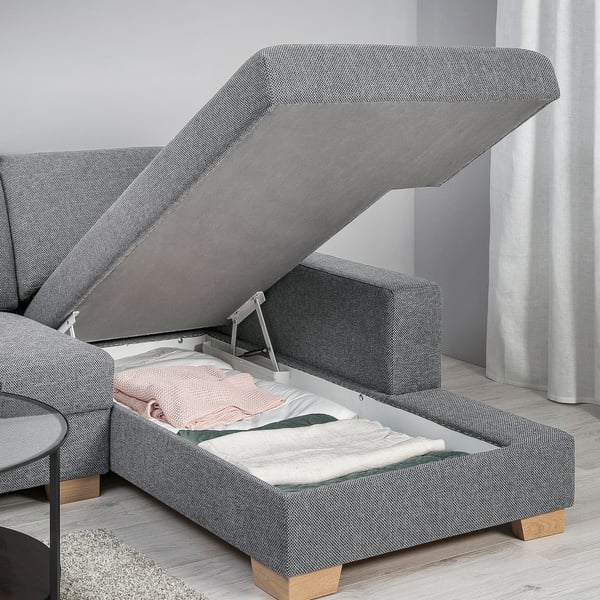 SÖRVALLEN corner sofa, 5-seat, with chaise longue, right/Lejde grey/black