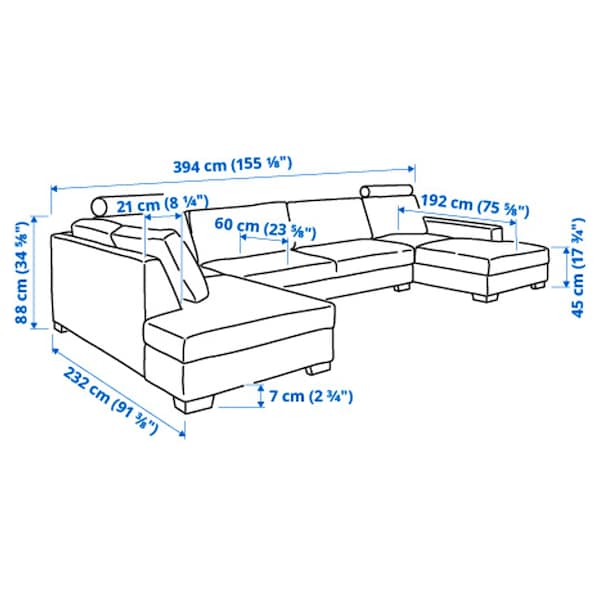 SÖRVALLEN 5-seater corner sofa - with chaise-longue, right/Lejde grey/black ,