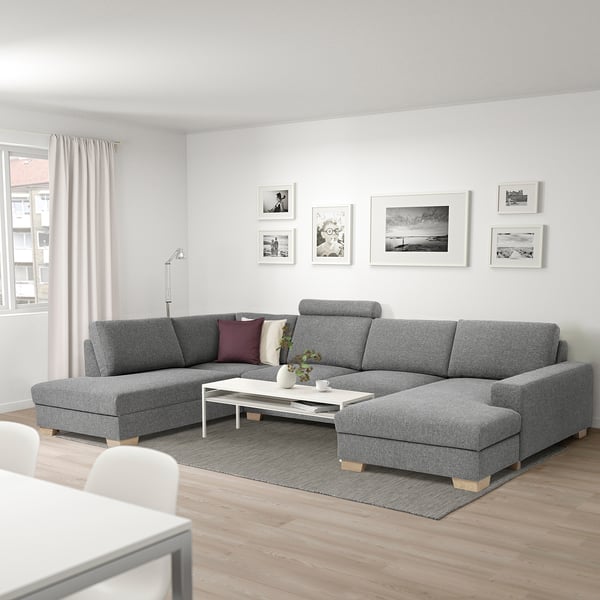 SÖRVALLEN corner sofa, 5-seat, with chaise longue, left/Lejde grey/black