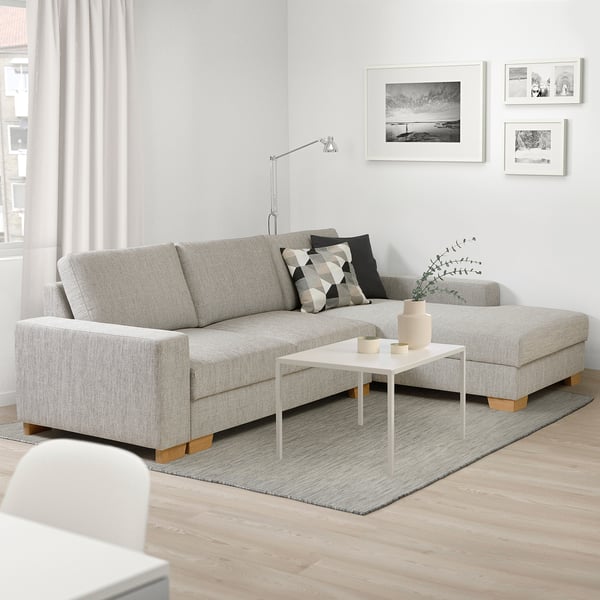 SÖRVALLEN 3 seater sofa bed/chaise-longue - right/Viarp beige/brown ,