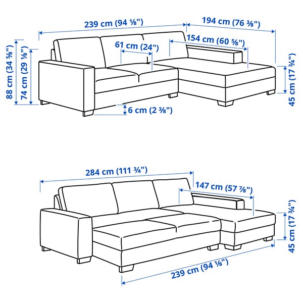 SÖRVALLEN 3 seater sofa bed/chaise-longue - right/Viarp beige/brown ,