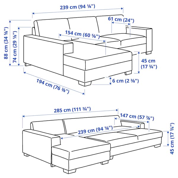 SÖRVALLEN 3 seater sofa bed/chaise-longue - left/Viarp beige/brown ,