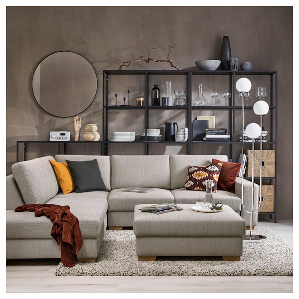 SÖRVALLEN Corner sofa bed, 3-seater, open end, left / Viarp beige / brown ,