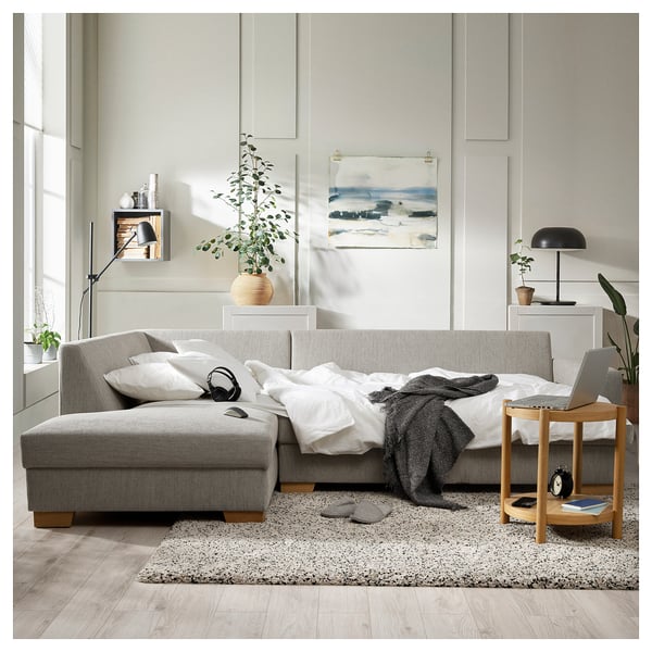 SÖRVALLEN Corner sofa bed, 3-seater, open end, left / Viarp beige / brown ,