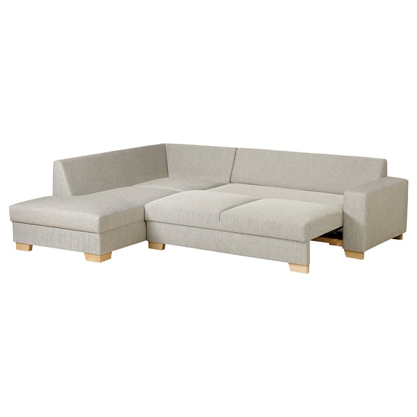SÖRVALLEN Corner sofa bed, 3-seater, open end, left / Viarp beige / brown ,