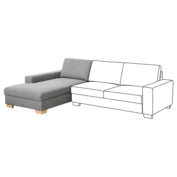 SÖRVALLEN chaise longue section, left/Lejde grey/black, 102x88x193 cm