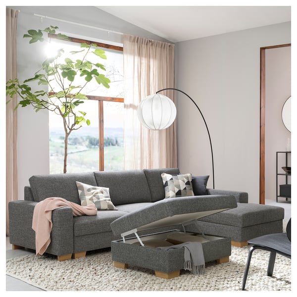 SÖRVALLEN footstool with storage, Lejde grey/black, 105x84 cm
