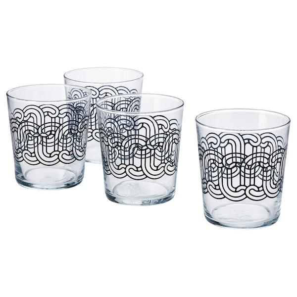 SÖTRÖNN - Glass, clear glass patterned/black, 30 cl