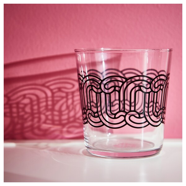 SÖTRÖNN - Glass, clear glass patterned/black, 30 cl