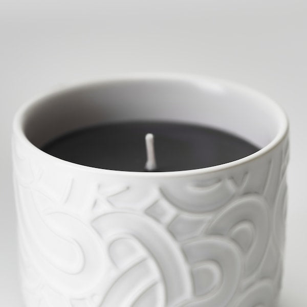 SÖTRÖNN - Scented candle/ceramic vase, red berries and vanilla/white,25 h