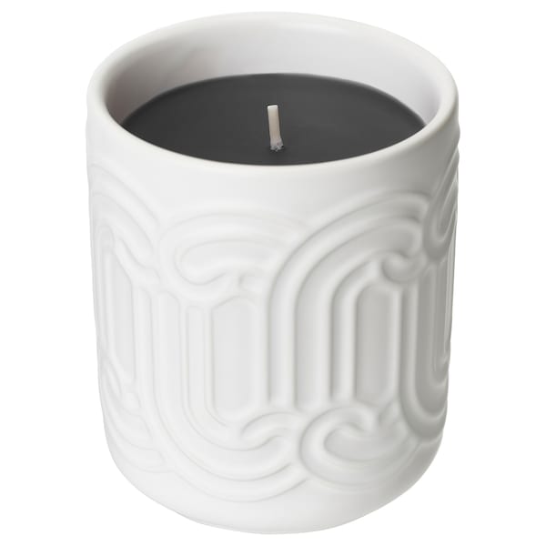 SÖTRÖNN - Scented candle in ceramic jar, red berries & vanilla/white, 45 hr