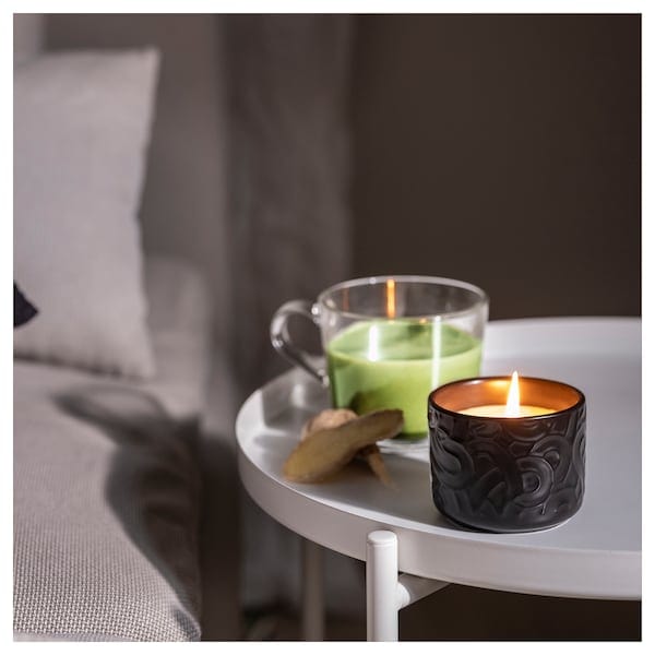 Ikea SÖTRÖNN - Scented candle in ceramic jar, matcha tea & ginger/black, 25 hr