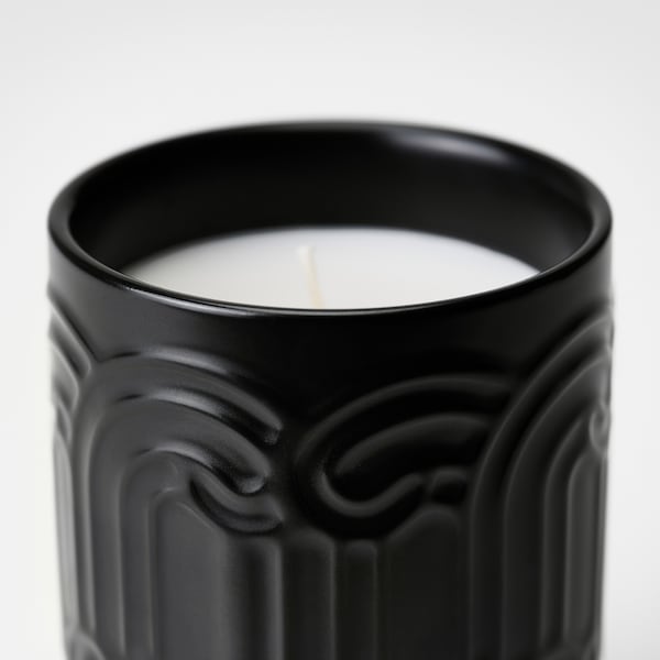 SÖTRÖNN - Scented candle/ceramic jar, matcha tea and ginger/black,45 h