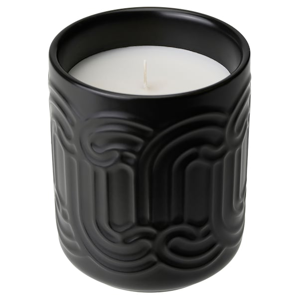 SÖTRÖNN - Scented candle in ceramic jar, matcha tea & ginger/black, 45 hr