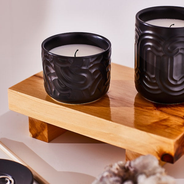 SÖTRÖNN - Scented candle/ceramic jar, matcha tea and ginger/black,25 h