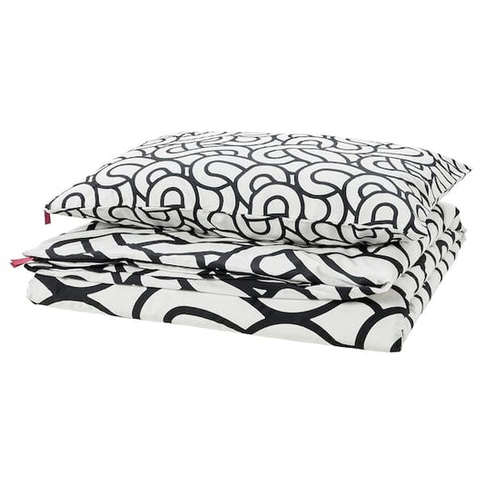 Ikea SÖTRÖNN - Duvet cover and pillowcase, white/black/patterned, 150x200/50x80 cm