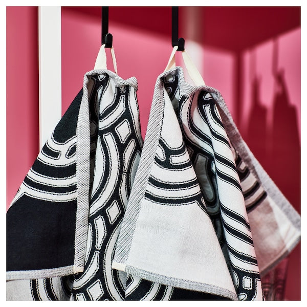 SÖTRÖNN - Tea towel, patterned/black/white,45x60 cm