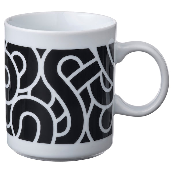 SÖTRÖNN - Mug, patterned white/black, 32 cl