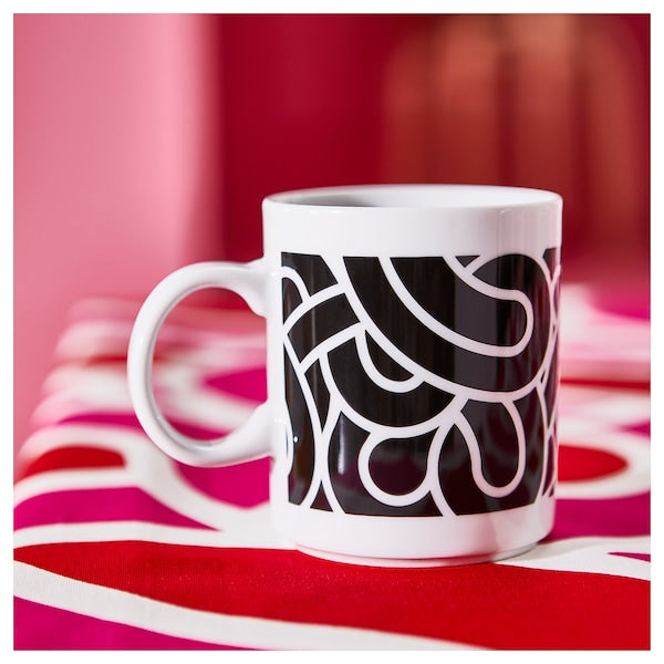 SÖTRÖNN - Mug, patterned white/black, 32 cl