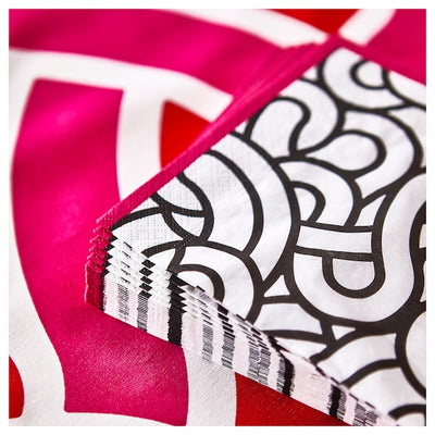 SÖTRÖNN - Paper napkin, patterned white/black pink,33x33 cm