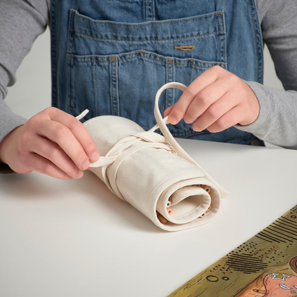 SOLFÅGEL roll-up pencil case, beige, 46x21 cm