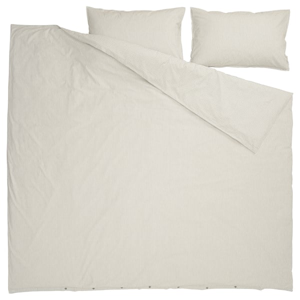 SOLFIBBLA duvet cover and 2 pillowcases, white beige/stripe, 240x220/50x80 cm