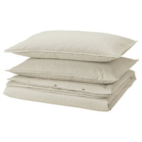 SOLFIBBLA duvet cover and 2 pillowcases, white beige/stripe, 240x220/50x80 cm