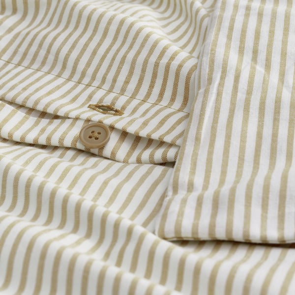 SOLFIBBLA comforter cover and 2 pillowcases, white beige/striped, 240x220/50x80 cm