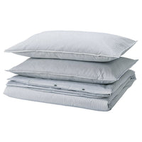 SOLFIBBLA duvet cover and 2 pillowcases, white blue/stripe, 240x220/50x80 cm