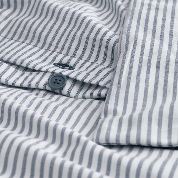 SOLFIBBLA comforter cover and 2 pillowcases, white blue/striped, 240x220/50x80 cm