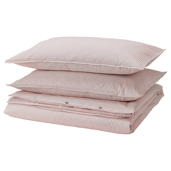 SOLFIBBLA duvet cover and 2 pillowcases, white red/stripe, 240x220/50x80 cm