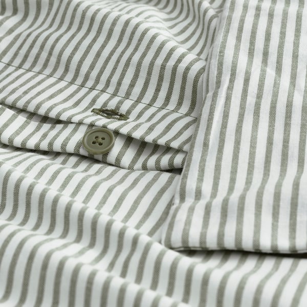 SOLFIBBLA comforter cover and 2 pillowcases, white green/striped, 240x220/50x80 cm