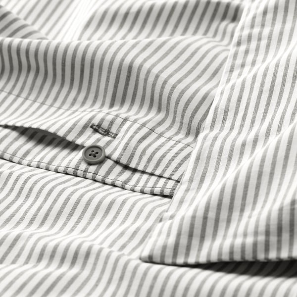 SOLFIBBLA comforter cover and 2 pillowcases, gray white/striped, 240x220/50x80 cm