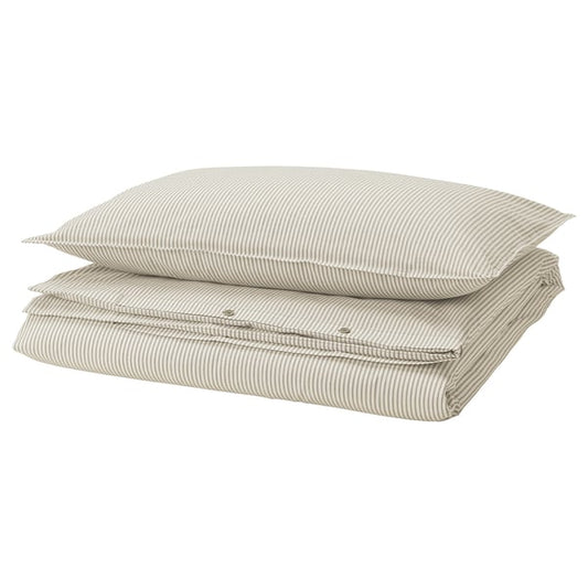 SOLFIBBLA comforter cover and pillowcase, white beige/striped, 150x200/50x80 cm