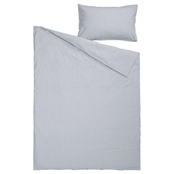 SOLFIBBLA comforter cover and pillowcase, white blue/striped, 150x200/50x80 cm